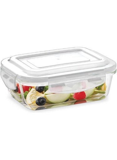 Klip-N-Store Rectangular Glass Storage Container with Air Tight Lid Food Storage Container Microwave Safe Container 370 ML
