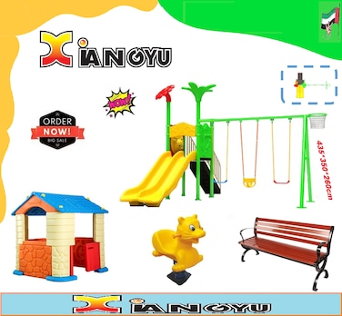 Outdoor Play Equipment Plastic Rocking Spring Rider, Public Park Furniture Wooden Metal Frame Bench, Indoor And Outdoor Plastic Playhouse, Outdoor Playground Play Equipment Slide With Swing Basket.