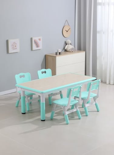 5-Piece Kids Study Table Chairs Set Height Adjustable Toddler Art Desk and Seat for Kids Graffiti Desktop