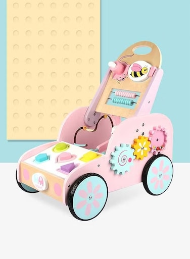 Wooden Push Wagon Baby Walker Cart With Wheels Outdoor Activity For Infant Playing