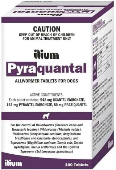 TROY ILIUM Pyraquantal Allwormer for Dogs &ndash; Broad Spectrum Worm Treatment &ndash; 100 Tablets
