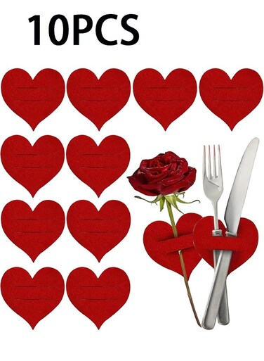 Pcs Valentine Heart Flatware Holders Red Felt Heart Shape Valentine's Day Silverware Holder Cutlery Bags Pockets Dinner Knife Fork Tableware Covers for Wedding Mother's Day Party Table Decoration