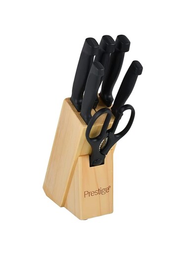 Prestige Kitchen Knife Block BLACK &amp; YELLOW Set Of 7 Pieces PR50919