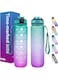 AWH Sport Water Bottle 1L - Motivational Water Bottle with Time Marker, BPA-Free, Leak Proof - Ideal for Kids, Fitness, Gym, Office, Outdoor, School, Sports - Pink-Green
