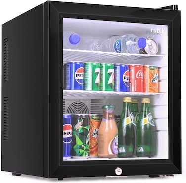 Hotel Mini Fridge 40L With Glass Door &amp; Key Lock, Semi-conductor Refrigerator (no compressor) AC 220V for Beverages Food Drinks Skincare Great for Home Office Bedroom Gaming