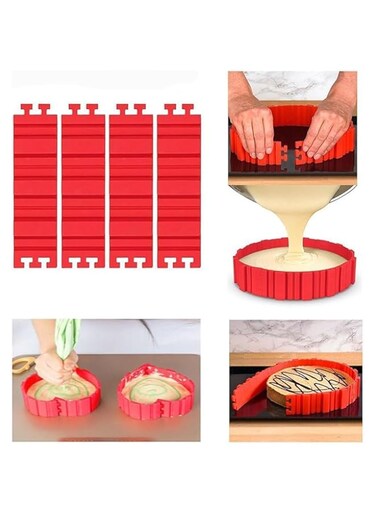 Liumrlte 4 Pack Silicone Cake Molds Food Grade Magic Bake Serpentine Mold Non Stick Flexible Cake Mold for DIY Various Shapes of Cakes (Red)