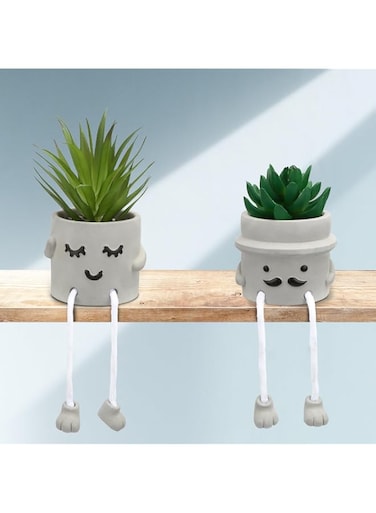 Artigreen 2Pots Artificial Plants Faux Plants Fake Succulents in Cement Pots with Hanging Leg Fake Small Succulents Mini Cute Potted Succulents for Table Desk Home Bedroom Bathroom Office Shelf Decor