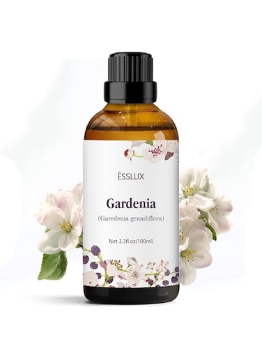 ESSLUX Gardenia Essential Oil 100 ml (3.3 Fl Oz), Floral Aromatherapy Essential Oils Large Single Scented Oils for Diffuser, Massage, Soap, Candle Making, Perfume, Laundry