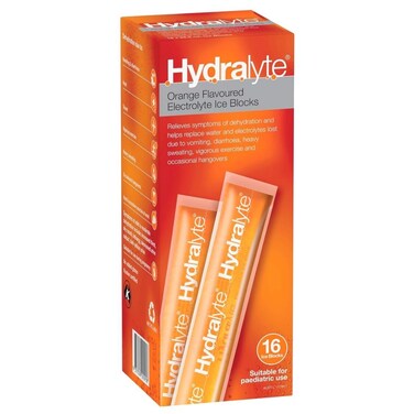 Hydralyte Orange Flavored Ice Blocks, 16 Tablets