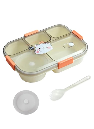 Tycom Lunch Box for Kid Bento Box Children School Children's Lunch Box with Compartments Leak-proof Lunch Box for Girls and Boys Snack Box Bear Orange.