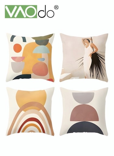 4PCS Square Boho Sofa Pillow Cover Set, Soft Breathable, Earth Tone Throw Pillow Covers, Home Decor Cushion Cover for Couch Sofa Bed Living Room Home Moonbeam 45*45CM