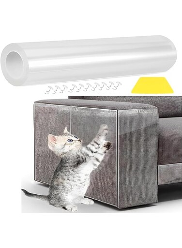 Cat Scratcher Mat,LongRool Cat Scratch Furniture Protector,Cat Scratch Deterrent Tape for FurnitureCouchSofaChair and Leather,Residue Free and Clear Cat Scratch Deterrent(8 x 118 Inch)