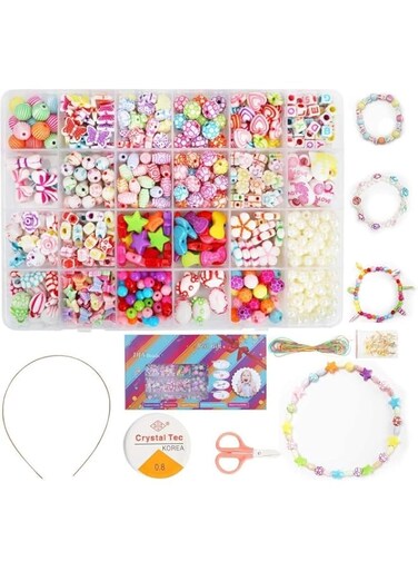 Mumoo Bear Children DIY Bead Set, 550pcs Pony Alphabet Pop Beads for Making Necklace Bracelet Ring, Art Craft &amp; Jewellery Making Kit for Kids Girls Age 4 5 6 7 8, 24 Types