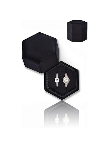 Premium Velvet Hexagon Ring Box - Elegant &amp; Cute Wedding Ring Box for Ceremony, Photoshoots, Proposal, Engagement &amp; Events (Black)