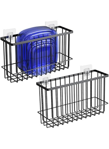 Azonee Adhesive Shower Caddy Basket Shelf, 2 PCS Cabinet Door Lid Organizer, Bathroom Organizer Shelves, Kitchen Storage Rack, No Drilling Wall Mounted Rustproof Shower Shelf for Inside Shower