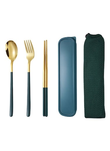 Travel Cutlery Set, Portable Travel Utensils Set with Case Stainless Steel Silverware Sets Include Fork and Spoon Reusable Flatware Sets for Lunch Box and Camping(Green)
