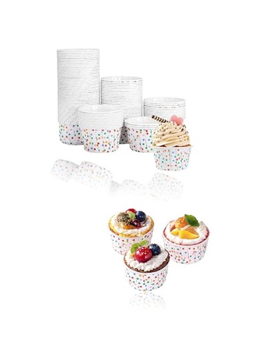 Sweet seven 100Pcs Mix Polka Dot Paper Ice Cream Sundae Cups - Disposable Dessert Bowls for Sundaes, Frozen Yogurt, and Soup - Party Supplies Treat Cups