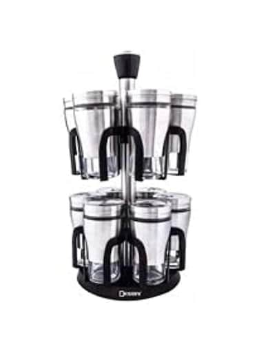 Dessini Spice Jar, Herb Rack - Revolving Countertop Carousel Set Includes 12 Jar Bottles&hellip;
