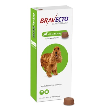BRAVECTO Tick and Flea Chewable Tablet for dogs Pet Health Supplements 10-20 KG

