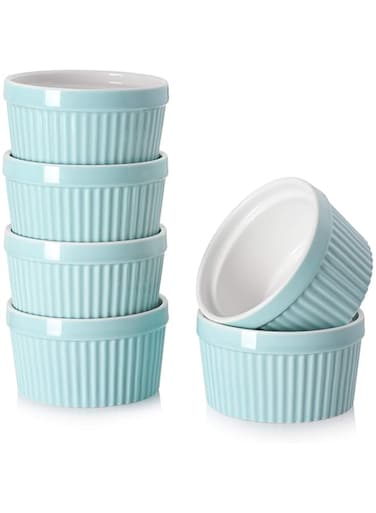 YNTT 8 oz Ramekins - Ramekins for Creme Brulee Porcelain Ramekins Oven Safe, Classic Style Ramekins for Baking Souffle Ramekins Bowls, Set of 6, Blue