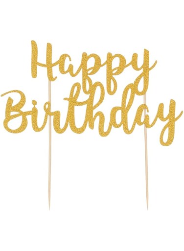 Mason Cash Happy Birthday Cake Topper, Gold Glitter, 20 x 17.5 cm, &lrm;2008.224
