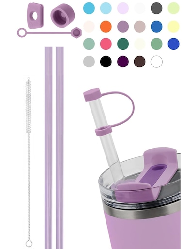 Spill Stopper Set for Stanley Cup 30oz &amp; 40oz 2.0 Version - Leak Proof with 2 Straws, Cleaning Brush, and Silicone Stoppers for Anti-Spill Protection - Lilac