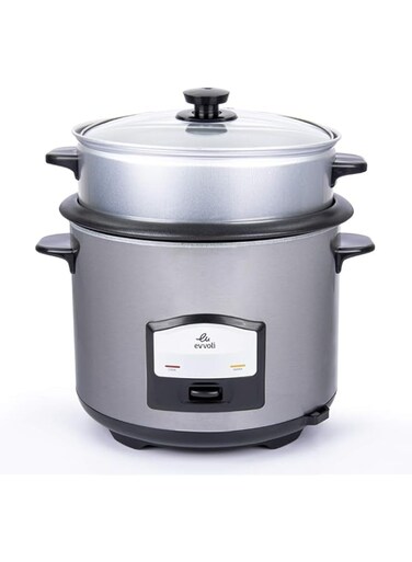 evvoli 2 In 1 Rice Cooker with Steamer 6.5 Litter Up To 12 Cup Of Rise non-stick 750W Silver EVKA-RC6501S