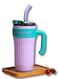 Insulated Tumbler with Handle and Straw Lid, Stainless Steel Coffee Mug Portable Coffee Tumbler Leak-Proof Coffee Cup Travel Mug Hot and Cold BPA-Free Fit in Car Cup Holder 860ml (Purple)