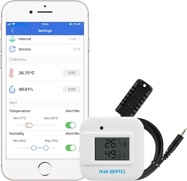 Inkbird Bluetooth Temperature and Humidity Smart Sensor IBS-TH2 Plus Monitor with External Temperature &amp; Humidity Probe Thermometer Hygrometer Indoor Supports Temp Humid Probe and Digital Display
