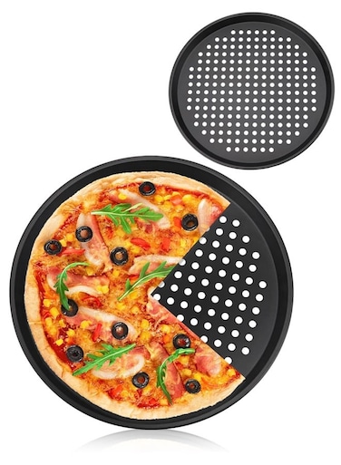 Nonstick Perforated Pizza Pan, Carbon Steel Round Pizza Tray for Oven Baking