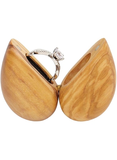 Yookin Wooden Ring Box Heart Shaped Ring Box for Wedding,Proposal,Engagement Ring Box,Wood Ring Case Wood Ring Holder Gift (Olive)