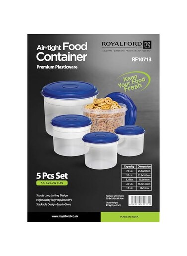Royalford 5Pcs Plastic Container1X10