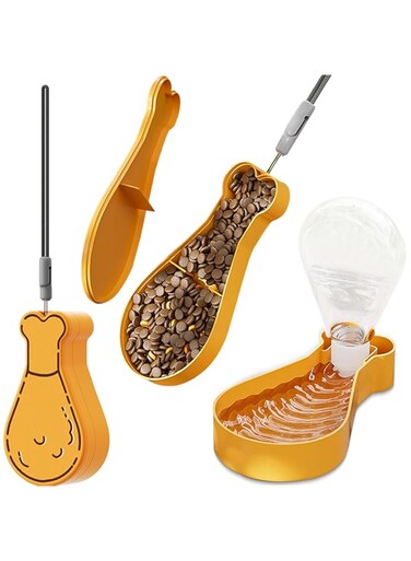 2 in 1 Portable Dog Water Bottle for Outdoor Walking &amp; Traveling, Leakproof Travel Pet Drinking Bottle with 3.5 oz Food Container, Pet Water Bottle for Kittens,Dogs,Small Animals (7.1 oz,Yellow)