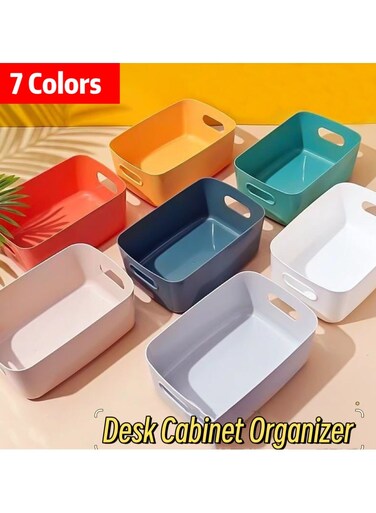 Plastic Storage Bins Multiuse Desk Cabinet Organizer with Built in Handle