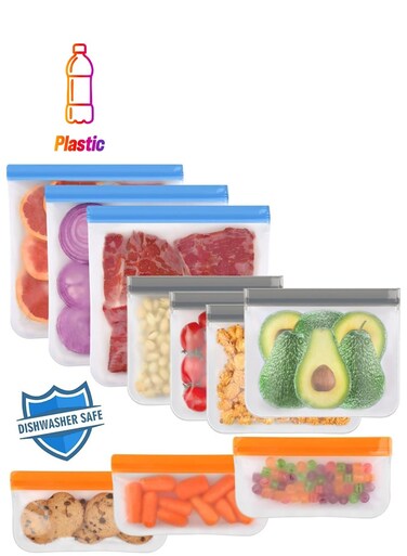 10 Pack Reusable Storage Bags Leakproof Freezer Bags for Lunch Marinate Food Travel