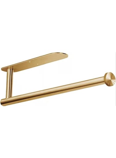 Khazna Paper Towel Holder, Adhesive or Wall Mount Stand Rack Under Cabinet Paper Roll Holders Paper Towel, Towels, Plastic Wrap for Kitchen Bathroom Hanging Paper Towel Rack (Gold)