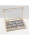 Jewelry Storage Box, Tempered Glass Jewellery Organizer Case with Clear Lid, 15 Grids Velvet Jewelry Display Tray with Dustproof Cover for Ornaments Rings Necklace, Gold Brass Frame, for Women Dresser