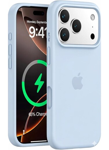New iPhone 17 Pro Sky Blue Luxury Magnetic Compatible for iPhone Series &ndash; Shockproof, Slim Fit, Soft-Touch Protective Cover with Magnetic Wireless Charging Support
