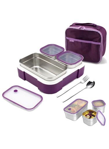 Stainless Steel Lunch Box for Kid School,Insulated Bento Lunch Box with Tableware and Bag,720ml 3 Compartment Divided Lunch Containers
