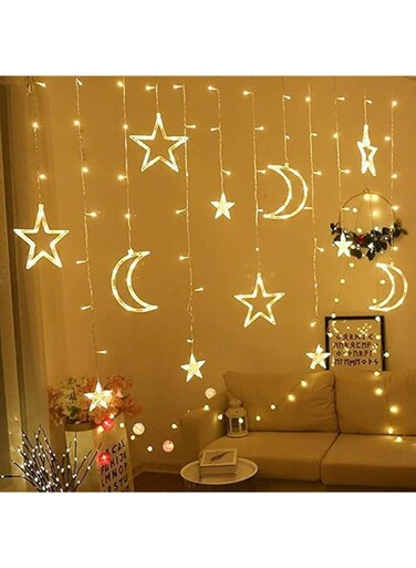 RAMADAN LIGHT Ramadan &amp; EID Decoration Lights, Moon And Stars And Serial Lights, 3.5M Patio, Indoor, Outdoor, Garden, Home, Pathway, celebration with EU Plug 220v with Tail Plug