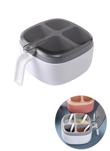Seasoning Box Kitchen Storage Container for Spice Salt Sugar Shaker with Lid and Spoon, Kitchen Supplies, Pepper Pot, Salt Shaker (White)