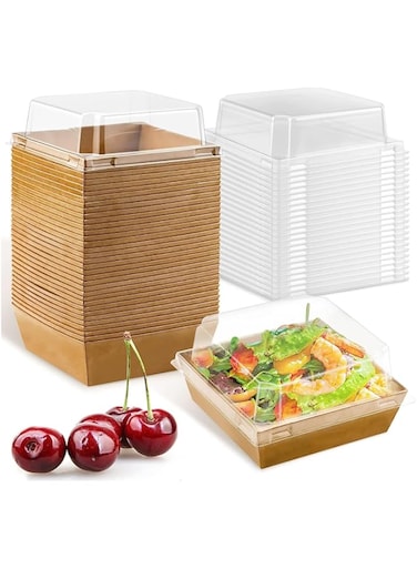 YHOME 50 Pack Charcuterie Boxes with Clear Lids,Brown Oil-Proof Kraft Paper Dessert Boxes,Bakery Boxes Food Containers for Sandwich,Macaron, Cookies, Mini Cakes, Strawberries Packing Box