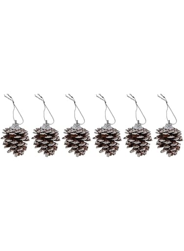 Generic XM-18 Christmas Tree Hanging Decoration White Snow on Pinecone Design 6pc Set