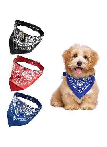 Proxima Direct 3PACK Dog Collar,Fashion Adjustable PU Leather Cat Collar, Dog Cat Bandana Neck Scarf Collar,Neckerchief for Pet Dog Puppy Cat Kitten