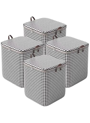 Home Smart Set Of 4PCS Multi-Purpose Storage Solution Foldable Moisture Proof Laundry Basket Organizing Cloths with Side Handle and Double Zipper (210L)