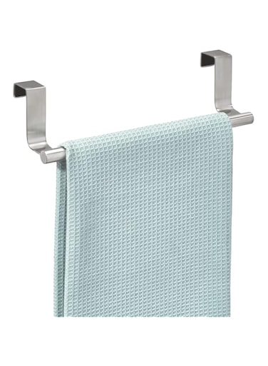 iDesign Forma Metal Over the Cabinet Towel Bar, Hand Towel and Washcloth Rack for Bathroom and Kitchen, 9.25" x 2.5" x 2.5", Stainless Steel