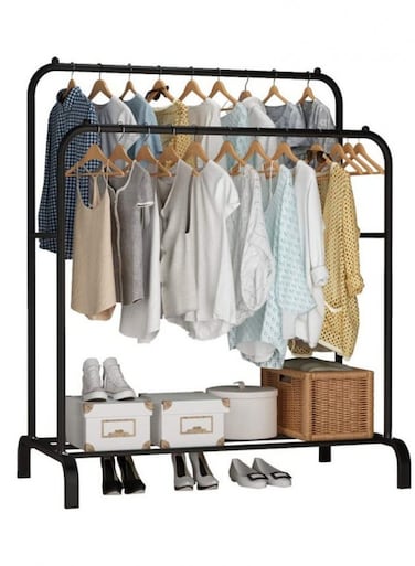 TIME Metal Garment Rack with Bottom Shelf &acirc;&euro;&ldquo; Multipurpose Clothes &amp; Coat Organizer for Home Bedroom