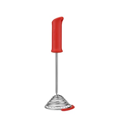 Dreamfarm Smood One-Handed Stainless Steel Spring Coil Vegetable and Potato Masher with Soft Grip and Bowl Scraper, 12-Inch, Easy to Use, Perfect for Mashing and Mixing, Red