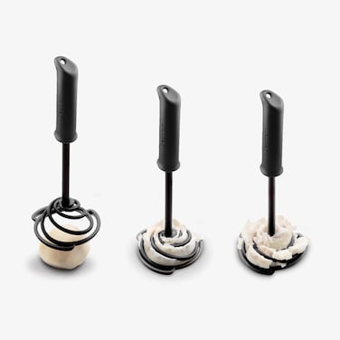 Dreamfarm Smood Lite One-Handed Nylon Spring Coil Vegetable and Potato Masher with Soft Grip and Bowl Scraper, Easy to Use, Durable, Ideal for Mashing and Mixing, Black