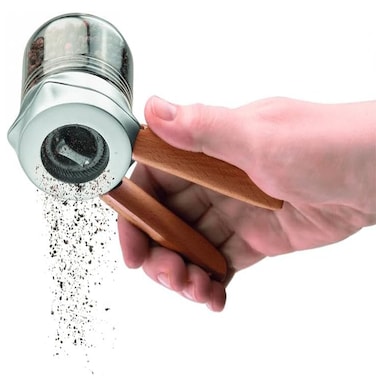 Dreamfarm Ortwo Lite Original Ergonomic 1-or-2-Handed Refillable Salt, Pepper, Spice, Seed, Coffee Mill, 6 Grind Settings, 2oz Capacity, Convenient and Versatile Kitchen Tool, Black